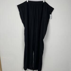 Old Navy High Rise Linen Blend Wide Leg Pants Plus Sz 4X Pull On Black Lagenlook